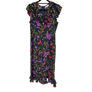 Vtg 1990s Nick & Sarah Womens Sz XL Maxi length Dress Short Sleeve Black Floral